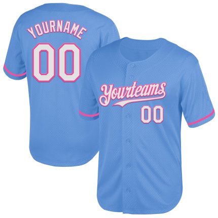 Custom Light Blue White-Pink Mesh Baseball Jersey with Personalized Name and Number - Authentic Throwback Design Personalized