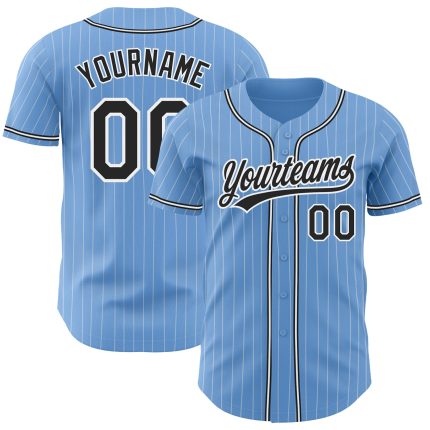 Custom Light Blue White Pinstripe Authentic Baseball Jersey with Personalized Name and Number - Team Apparel Personalized