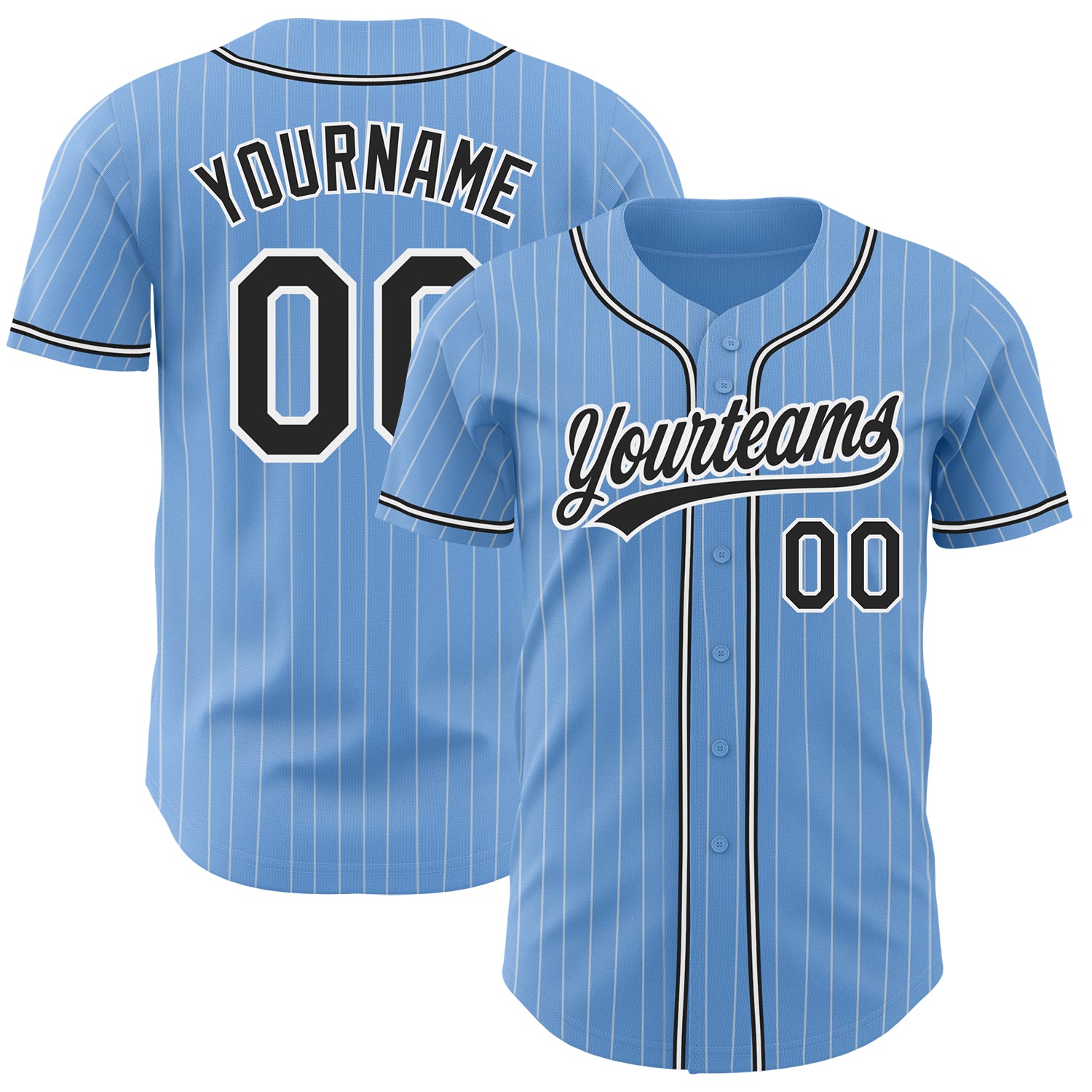 Custom Light Blue White Pinstripe Authentic Baseball Jersey with Personalized Name and Number - Team Apparel Personalized
