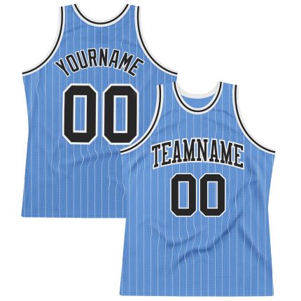 Custom Name Number Authentic Basketball Jersey Light Blue White Pinstripe - Personalized Team Jersey Personalized Light Blue