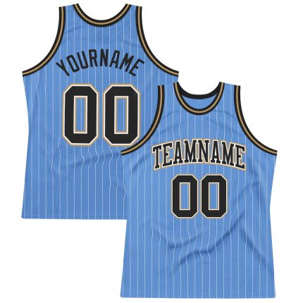 Custom Name and Number Authentic Basketball Jersey Light Blue White Pinstripe Black Old Gold Personalized Light Blue White