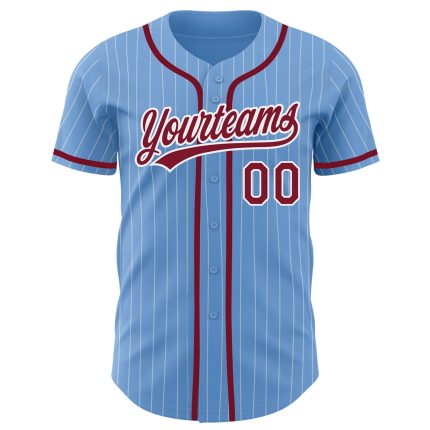Custom Light Blue White Pinstripe Baseball Jersey with Name and Number - Authentic Team Apparel Personalized Light Blue White