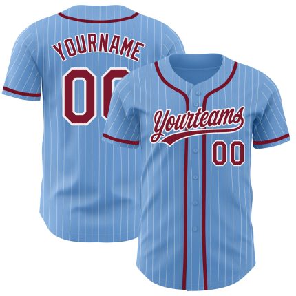 Custom Light Blue White Pinstripe Baseball Jersey with Name and Number - Authentic Team Apparel Personalized Light Blue White