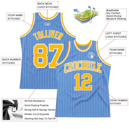 Custom Light Blue White Pinstripe Basketball Jersey with Name and Number - Authentic Team Apparel Personalized Light Blue