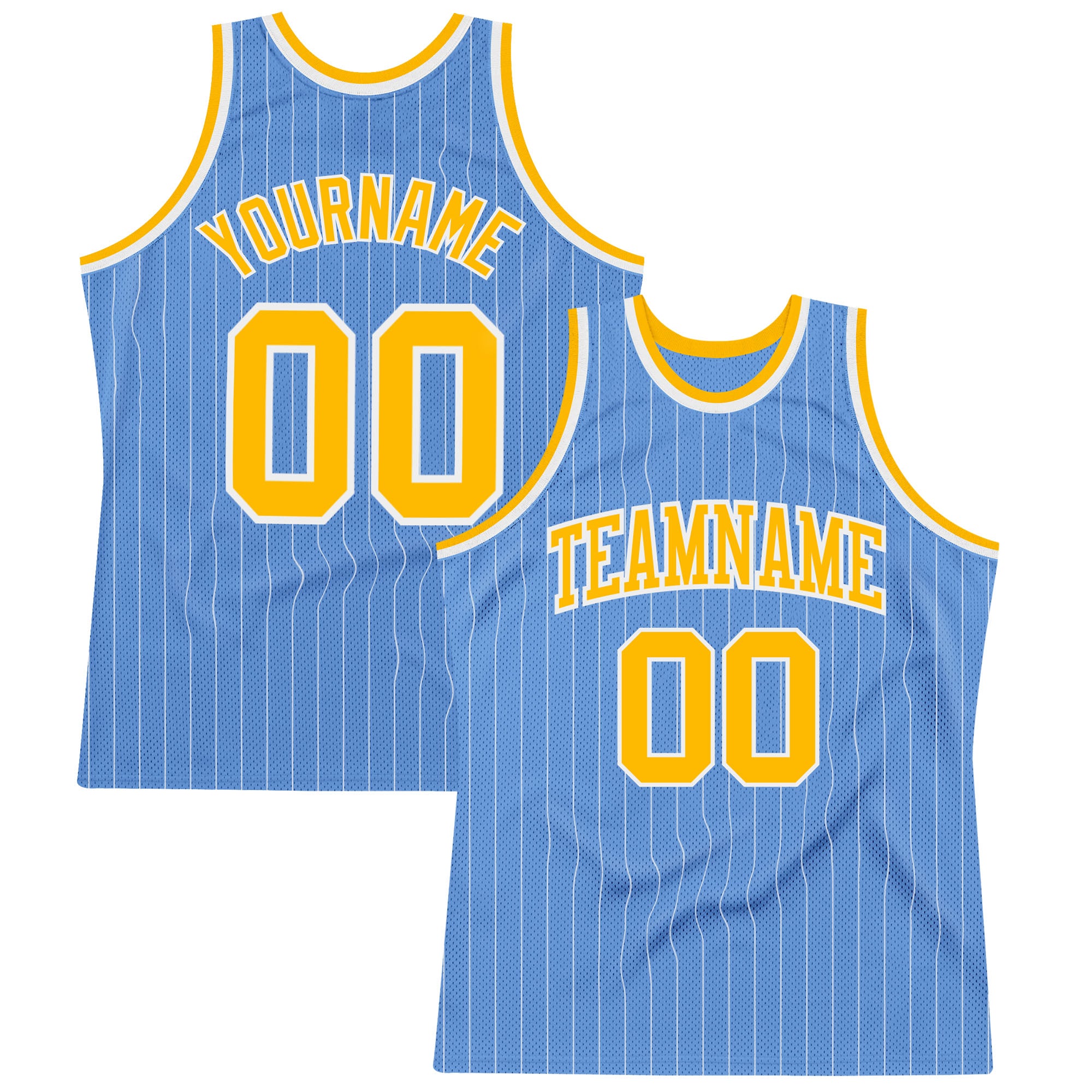 Custom Light Blue White Pinstripe Basketball Jersey with Name and Number - Authentic Team Apparel Personalized Light Blue