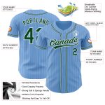 Custom Name and Number Authentic Baseball Jersey Light Blue White Pinstripe Green Personalized Light Blue White Pinstripe
