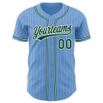 Custom Name and Number Authentic Baseball Jersey Light Blue White Pinstripe Green Personalized Light Blue White Pinstripe