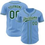 Custom Name and Number Authentic Baseball Jersey Light Blue White Pinstripe Green Personalized Light Blue White Pinstripe