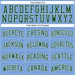 Custom Basketball Jersey - Personalized Light Blue White Pinstripe Design with Green Name & Number Personalized Light Blue