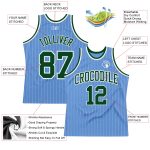 Custom Basketball Jersey - Personalized Light Blue White Pinstripe Design with Green Name & Number Personalized Light Blue