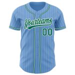 Personalized Custom Baseball Jersey Light Blue White Pinstripe Kelly Green Name and Number Authentic Personalized Light Blue