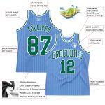 Custom Light Blue White Pinstripe Basketball Jersey with Green Trim - Personalized Name and Number Personalized Light Blue