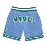 Custom Basketball Shorts with Name & Number - Light Blue White Pinstripe Green-White Authentic Design Personalized Light