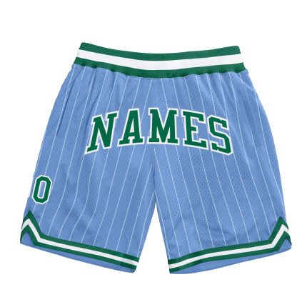 Custom Basketball Shorts with Name & Number - Light Blue White Pinstripe Green-White Authentic Design Personalized Light
