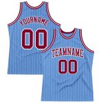 Customizable Maroon Basketball Jersey with Light Blue White Pinstripe, Personalized Name and Number, Authentic Team Gear