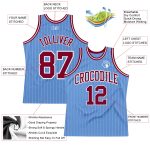 Customizable Maroon Basketball Jersey with Light Blue White Pinstripe, Personalized Name and Number, Authentic Team Gear