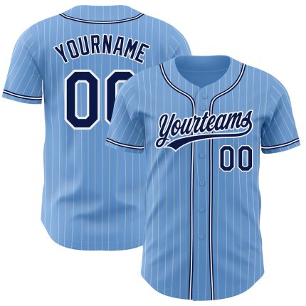 Custom Name and Number Authentic Baseball Jersey Light Blue White Pinstripe Navy Personalized Light Blue White Pinstripe