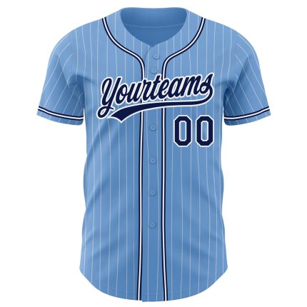 Custom Name and Number Authentic Baseball Jersey Light Blue White Pinstripe Navy Personalized Light Blue White Pinstripe