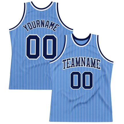 Custom Light Blue White Pinstripe Basketball Jersey with Name & Number - Authentic Team Gear Personalized Light Blue White
