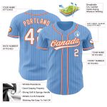 Personalized Light Blue White Pinstripe Baseball Jersey with Orange Accents Personalized Light Blue White Pinstripe Orange