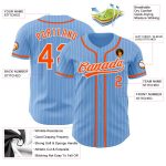Custom Light Blue White Pinstripe Orange Baseball Jersey with Personalized Name and Number - Authentic Team Jersey Personalized