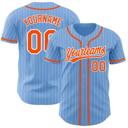 Custom Light Blue White Pinstripe Orange Baseball Jersey with Personalized Name and Number - Authentic Team Jersey Personalized