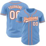 Personalized Light Blue White Pinstripe Baseball Jersey with Orange Accents Personalized Light Blue White Pinstripe Orange