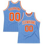 Custom Light Blue White Pinstripe Basketball Jersey with Orange Details - Personalized Name and Number Personalized Light