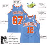 Custom Light Blue White Pinstripe Basketball Jersey with Orange Details - Personalized Name and Number Personalized Light