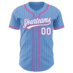 Custom Name and Number Authentic Baseball Jersey Light Blue White Pinstripe with Pink Details Personalized Light Blue White