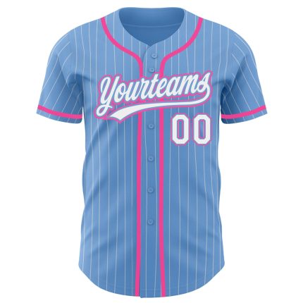 Custom Name and Number Authentic Baseball Jersey Light Blue White Pinstripe with Pink Details Personalized Light Blue White