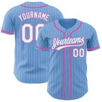 Custom Name and Number Authentic Baseball Jersey Light Blue White Pinstripe with Pink Details Personalized Light Blue White