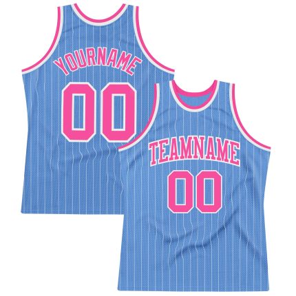 Custom Name and Number Light Blue White Pinstripe Basketball Jersey - Personalized Authentic Team Jersey Personalized Light