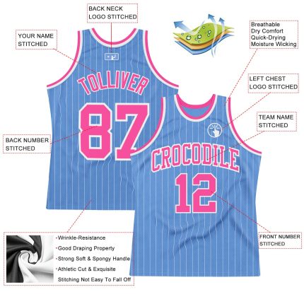 Custom Name and Number Light Blue White Pinstripe Basketball Jersey - Personalized Authentic Team Jersey Personalized Light