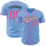 Personalized Authentic Baseball Jersey in Light Blue White Pinstripe with Pink and Black Details Personalized Light Blue