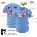 Personalized Authentic Baseball Jersey in Light Blue White Pinstripe with Pink and Black Details Personalized Light Blue