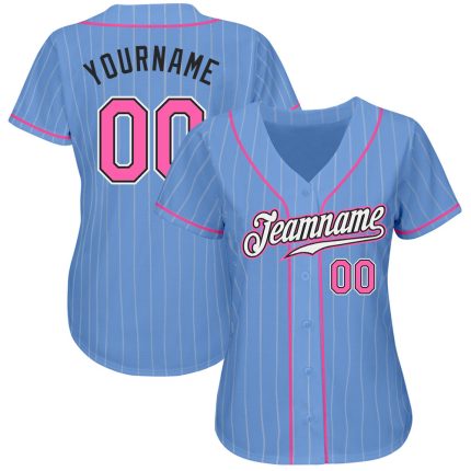 Custom Name and Number Authentic Baseball Jersey - Personalized Light Blue White Pinstripe with Pink-Black Design Personalized