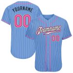 Custom Name and Number Authentic Baseball Jersey - Personalized Light Blue White Pinstripe with Pink-Black Design Personalized
