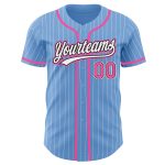 Personalized Authentic Baseball Jersey in Light Blue White Pinstripe with Pink and Black Details Personalized Light Blue