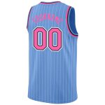 Custom Personalized Basketball Jersey - Light Blue White Pinstripe with Pink Black Trim, Team Name & Number Personalized