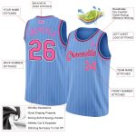Custom Personalized Basketball Jersey - Light Blue White Pinstripe with Pink Black Trim, Team Name & Number Personalized