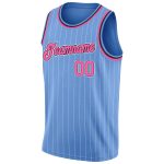 Custom Personalized Basketball Jersey - Light Blue White Pinstripe with Pink Black Trim, Team Name & Number Personalized
