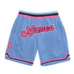 Custom Basketball Shorts with Team Name and Number - Light Blue White Pinstripe Pink-Black Authentic Design Personalized