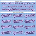 Customizable Light Blue and White Pinstripe Baseball Jersey with Purple Accents, Personalized Name and Number Personalized