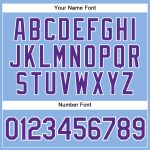 Customizable Light Blue and White Pinstripe Baseball Jersey with Purple Accents, Personalized Name and Number Personalized