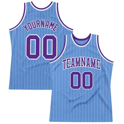 Custom Basketball Jersey with Personalized Name and Number, Light Blue White Pinstripe, Authentic Design Personalized Light
