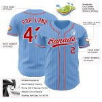 Custom Name and Number Authentic Baseball Jersey - Personalized Light Blue White Pinstripe Red Team Jersey Personalized Light