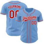 Custom Name and Number Authentic Baseball Jersey - Personalized Light Blue White Pinstripe Red Team Jersey Personalized Light
