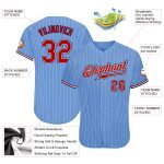 Custom Name Number Authentic Baseball Jersey - Light Blue White Red-Navy Pinstripe Design Personalized Light Blue White Pinstripe