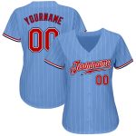Custom Name Number Authentic Baseball Jersey - Light Blue White Red-Navy Pinstripe Design Personalized Light Blue White Pinstripe